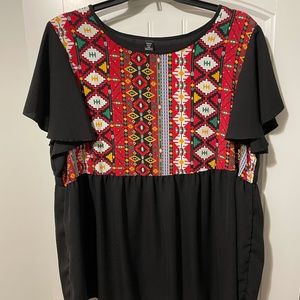 Shein Black and Tribal Print Short Sleeve Peplum Top 3X
